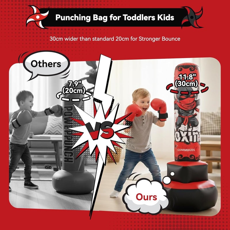 COMMOUDS 67inch Punching Bag for Kids, Inflatable Kids Boxing Set with Gloves, Fast Rebound Punching Bag for Practicing Karate, Taekwondo, MMA, Christmas/Birthday Gift for Boys Girls, Ages 6-14 - Image 3
